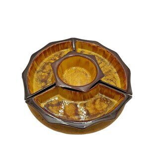 Blue Mountain Pottery 5 Piece Lazy Susan Serving Tray Harvest Gold 12 inch